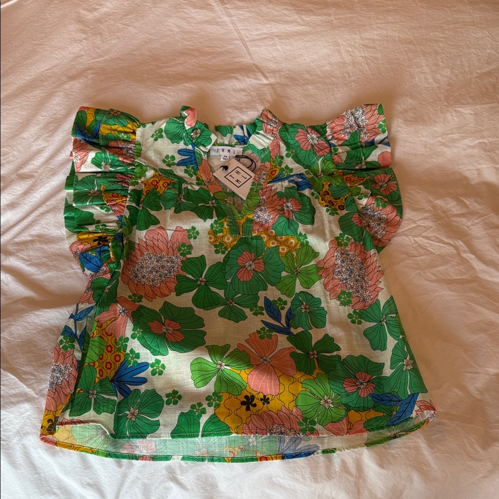 THML Floral Ruffle Sleeve Top
